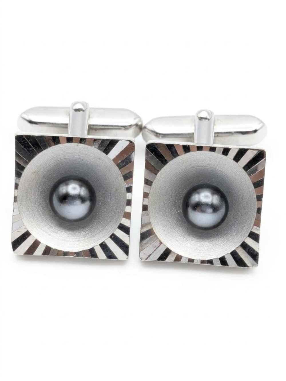 Mid Century Atomic Sunburst Cufflinks Grey Faux Pearl (Pristine)